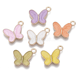 Alloy Enamel Pendants, Butterfly, Light Gold, Mixed Color, 14x17x2mm, Hole: 2mm(X-PALLOY-R119-02)