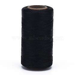 Flat Waxed Polyester Cords, Black, 1x0.3mm, about 284.33 yards(260m)/roll(YC-K001-17)