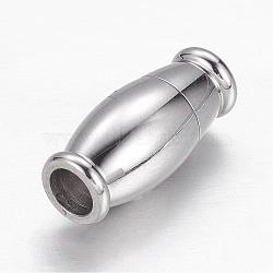 Barrel 304 Stainless Steel Magnetic Clasps with Glue-in Ends, Stainless Steel Color, 14x6.5mm, Hole: 3mm(STAS-I045-15P)