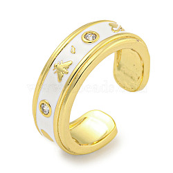 Moth Rack Plating Brass Enamel Open Ring, Cubic Zirconia Cuff Rings for Women, Cadmium Free & Lead Free, Long-Lasting Plated, Real 18K Gold Plated, White, 7mm, Adjustable(RJEW-F162-08G-02)