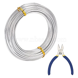 DIY Wire Wrapped Jewelry Kits, with Aluminum Wire and Iron Side-Cutting Pliers, Silver, 9 Gauge, 3mm, 10m/roll, 1roll/set(DIY-BC0011-81G-02)