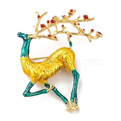 Golden Tone Christmas Deer Alloy Enamel Pins for Women, Yellow, 80x65x10mm(JEWB-M043-15G-02)