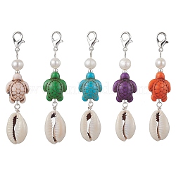 Synthetic Turquoise Turtle Shell Pendant Decorations, Mixed Color, 65mm(HJEW-TA00125)