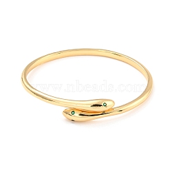 Green Cubic Zirconia Snake Wrap Cuff Bangle, Brass Plain Simple Open Bangle for Women, Lead Free & Cadmium Free, Real 18K Gold Plated, Inner Diameter: 2-1/4 inch(5.6cm)x1-7/8 inch(4.8cm)(BJEW-I298-16G)