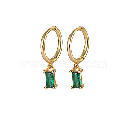 Real 18K Gold Plated 925 Sterling Silver Dangle Hoop Earrings for Women, Rectangle, Green, 19.8mm(SY2365-4)