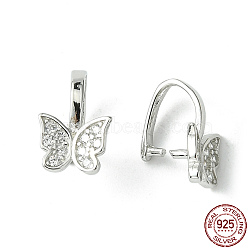 Rhodium Plated 925 Sterling Silver Micro Pave Cubic Zirconia Pendant Bails, Ice Pick & Pinch Bails, Butterfly, Platinum, 12x8x7mm, Inner: 4x7.5mm, Pin: 1mm(STER-P034-13P)