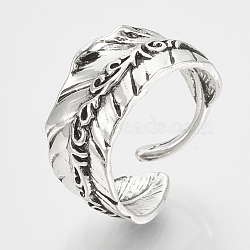 Alloy Cuff Finger Rings, Wide Band Rings,  Feather, Antique Silver, Size 10, 20mm(X-RJEW-N027-29)