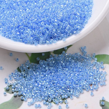 MIYUKI Delica Beads, Cylinder, Japanese Seed Beads, 11/0, (DB0076) Light Blue Lined Crystal AB, 1.3x1.6mm, Hole: 0.8mm, about 10000pcs/bag, 50g/bag
