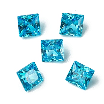 Cubic Zirconia Cabochons, Point Back, Square, Dark Turquoise, 8x8x4mm