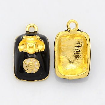 Golden Tone Alloy Enamel Pendants, Telephone Sets, Black, 19x12x7mm, Hole: 2mm