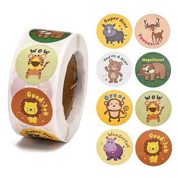 Self-Adhesive Paper Gift Tag Stickers, for Party, Decorative Presents, Flat Round, Animal Pattern, 25mm, 500pcs/roll