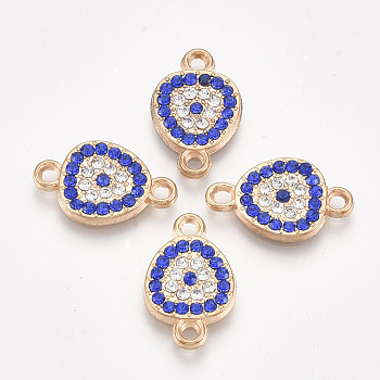 Alloy Links connectors, with Rhinestone, teardrop, Colorful, Golden, 11x17.5x2mm, Hole: 1.6mm