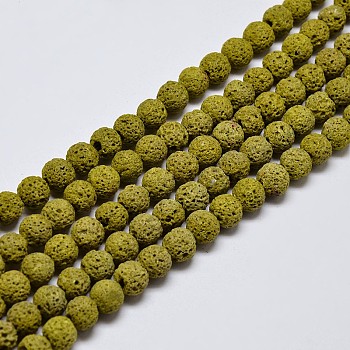 Natural Lava Rock Round Bead Strands, Dyed, Olive, 8mm, Hole: 1mm, about 50pcs/strand, 15.7 inch