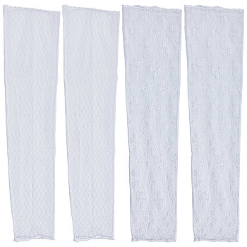 CRASPIRE 2 Pairs 2 Style Elegant Flower Pattern Polyester Lace Arm Sleeves, Long Fingerless Driving Gloves, for Women, Girls, White, 535x147x1mm, 1 pair/style