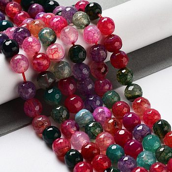 Natural Agate Round Beads Strand, Dyed, Faceted, Mixed Color, 8mm, Hole: 1mm, about 48pcs/strand, 15.74 inch