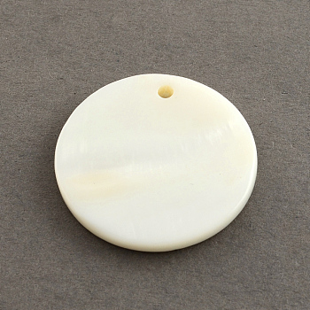 Flat Round Sea Shell Charms, Seashell Color, 11.5x1mm, Hole: 1.5mm