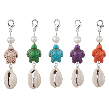 Synthetic Turquoise Turtle Shell Pendant Decorations, Mixed Color, 65mm