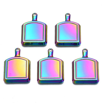 Rainbow Color Alloy Pendants, Cadmium Free & Nickel Free & Lead Free, Pan, 35.5x24.5x4.5mm, Hole: 2.5mm