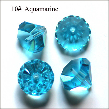 Imitation Austrian Crystal Beads, Grade AAA, Faceted, Diamond, Deep Sky Blue, 9.5~10x7~8mm, Hole: 0.9~1mm
