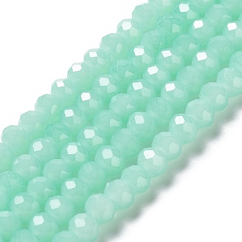 Baking Painted Imitation Jade Glass Bead Strands, Faceted Rondelle, Pale Turquoise, 6x5mm, Hole: 1.2mm, about 85pcs/strand, 16.73''(42.5cm)