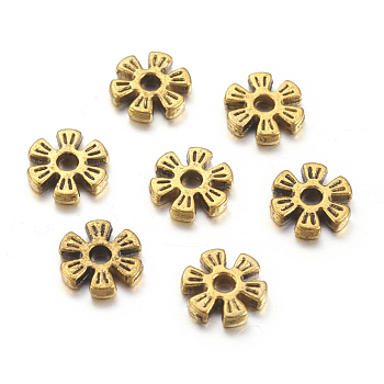 Alloy Spacer Beads, Flower, Cadmium Free & Lead Free, Antique Golden, 8x2mm, Hole: 1.6mm