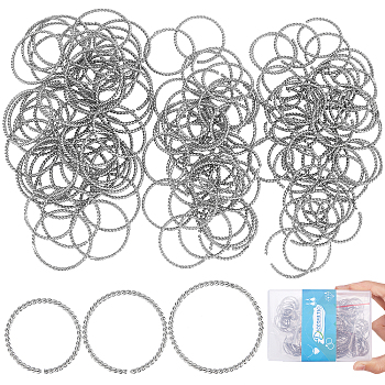 150Pcs 3 Styles 304 Stainless Steel Open Jump Rings, Twist Ring, Stainless Steel Color, 16~20.5x1~1.1mm, Inner Diameter: 15~18.3mm, 50pcs/style