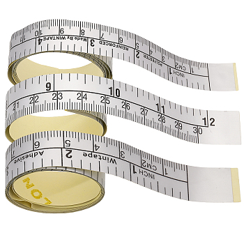 3Pcs 3 Style Self-Adhesive Workbench Measuring Tape, Adhesive Backed Ruler, Scale Tape for Woodworking, Work Table, Silver, 33.6~104x1.6x0.01cm, 1pc/style