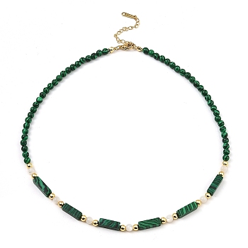 Natural Malachite Rectangle & Shell Beaded Necklaces, 15.39 inch(391mm)