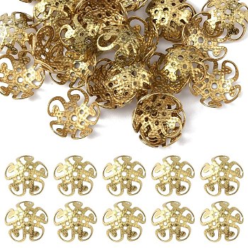 30Pcs Ion Plating(IP) 304 Stainless Steel Bead Caps, Flower, 5-Petal, Golden, 10x4mm, Hole: 1mm