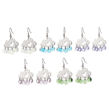 Cloud Brass Chandelier Earrings, Glass Drop Earrings, Mixed Color, 41.5x25mm