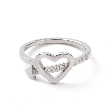 Crystal Rhinestone Heart with Arrow Finger Ring(RJEW-D120-18P)-2