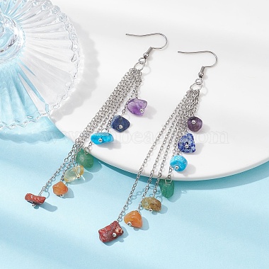 Boucles d'oreilles pendantes en perles de pierres précieuses mélangées naturelles et synthétiques chakra(EJEW-JE05427-02)-2