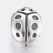 304 Stainless Steel European Beads, Large Hole Beads,  Ladybird, Antique Silver, 11x9x8mm, Hole: 5mm(STAS-H446-104AS)