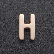 201 Stainless Steel Charms, for Simple Necklaces Making, Laser Cut, Letter, Rose Gold, Letter.H, 8x5x3mm, Hole: 1.8mm(STAS-R109-JA433-H-3)