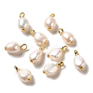 Natural Pearl Pendants, Nuggets Charms with Real 18K Gold Plated Brass Findings, Floral White, 18.5~20x8.5~10x7~9mm, Hole: 3.2mm(FIND-C046-14G)