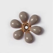 Flower Brass Enamel Beads, Golden, Gray, 16x18x2mm, Hole: 2mm(KK-K114-C06-G)