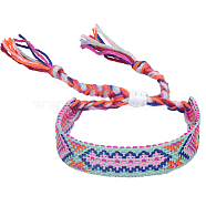 Polyester-cotton Braided Rhombus Pattern Cord Bracelet, Ethnic Tribal Adjustable Brazilian Bracelet for Women, Aqua, 5-7/8~11 inch(15~28cm)(FIND-PW0013-001A-30)