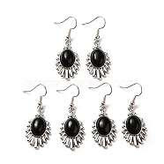 Natural Obsidian Teardrop Dangle Earrings, Platinum Brass Jewelry for Women, Lead Free & Cadmium Free, 45mm, Pin: 0.7mm(EJEW-K246-01P-04)