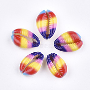 Printed Cowrie Shell Beads, No Hole/Undrilled, Colorful, 20~25x13~17x7~8mm(SSHEL-T007-14C)
