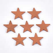 Painted Natural Wood Beads, Half Drilled, Star, Coral, 35~36x38x4mm, Half Hole: 1.2mm(X-WOOD-T021-13I)