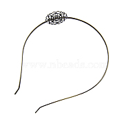 Iron Hair Bands, Camel, Brushed Antique Bronze, Size: about  3mm wide,  0.8mm thick, 116mm inner diameter, Flower: about 26mm wide, 34mm long, 0.6mm thick(X-OHAR-H004-AB)