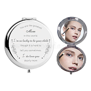 304 Stainless Steel Customization Mirror, Flat Round with Word, Floral Pattern, 7x6.5cm(DIY-WH0245-026)