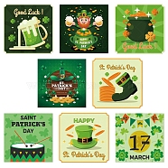 8 Sheets Saint Patrick's Day Theme Paper Self Adhesive Clover Label Stickers, for Party Bottle Decoration, Square, Green, 100x100mm, 8 sheets/set(PW-WG96365-01)