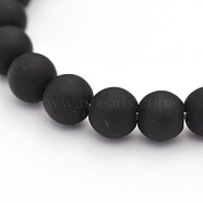 Dyed Natural Black Agate Beads Strands, Frosted, Round , 8mm, Hole: 1mm, about 24pcs/strand, 7.4 inch(G-P088-14-8mm)