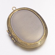 Brass Locket Pendants, Photo Frame Charms for Necklaces, Oval, Nickel Free, Antique Bronze, 51x38x9mm, Hole: 2mm(X-KK-M041-04AB-NF)