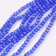 Faceted Round Glass Beads Strands, Blue, 4mm, Hole: 1mm, about 98pcs/strand, 13.7 inch(X-EGLA-J042-4mm-02)