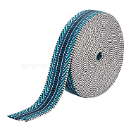 10 Yards Polyester Jacquard Ribbons, Tyrolean Ribbon, Stripe Pattern, Turquoise, 1-1/2 inch(38mm)(OCOR-OC0001-20A)