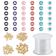 Nbeads 116Pcs DIY Evil Eye Style Bracelet Making Kits, with Brass Round Spacer Beads, Acrylic Enamel Beads and Flat Elastic Crystal String, Mixed Color, 5mm, Hole: 1mm, 20pcs(DIY-NB0005-01)