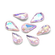 Pointed Back Glass Rhinestone Cabochons, Back Plated, Faceted, AB Color Plated, teardrop, Pearl Pink, 13x8x4mm(RGLA-T014-8x13mm-01)