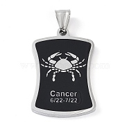 304 Stainless Steel Pendants, with Enamel, Stainless Steel Color, Rectangle with Constellation, Cancer, 39x26x3mm, Hole: 7x3mm(STAS-O008-01F)